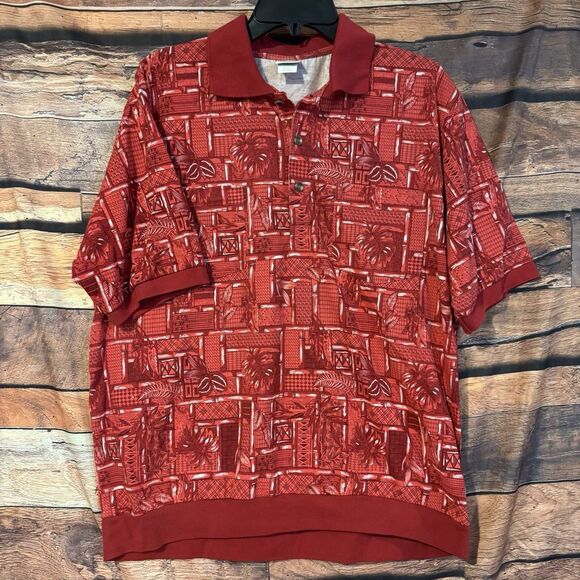 Vintage Haband Mens Red Hawaiian Print Banded Waist Polo Shirt Tropical XX - Picture 1 of 7